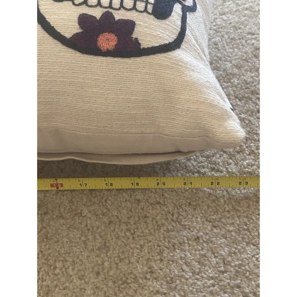 Halloween  SWEET STREET Embroidered Day of the Dead Sugar Skull Rectangle Pillow